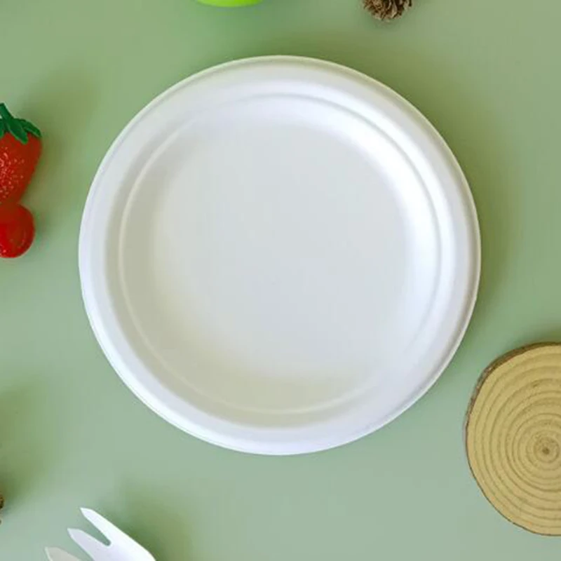 OEM ODM Eco Friendly Disposable Biodegradable Sugarcane Pulp Bagasse Sugar Cane Tableware 6 inch Food Round Plate