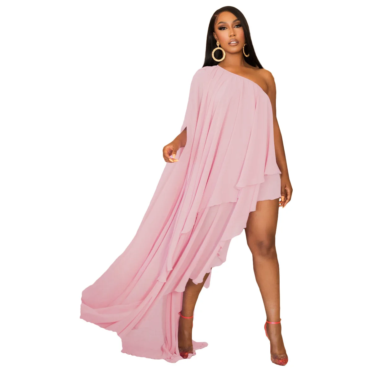 Stain Long Sleeve One Shoulder Sexy Dress Women Party Evening Long Maxi Dresses