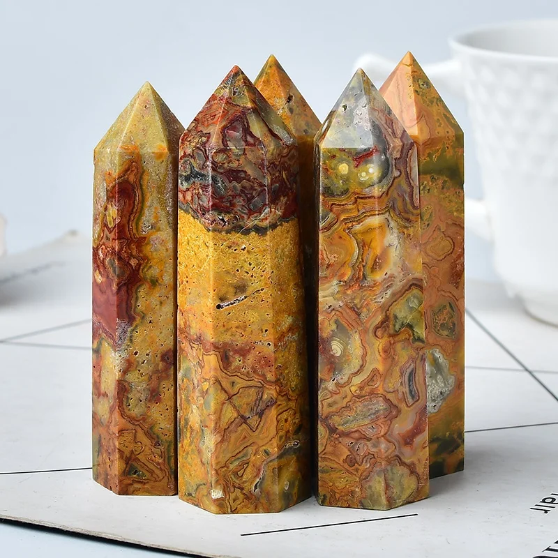 Natural Crazy Agate Crystal Tower Point Pencil Obelisk Healing Wand Stick Small Medium Large Size Wholesale for Business Gift