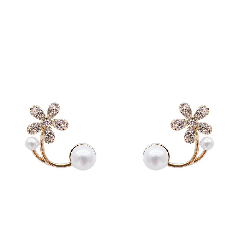 Flower Earrings 2023 New Light Luxury Two-wear Small Earrings Designed Pearl Fashion for Women Gold Plated Trendy Alloy Zircon