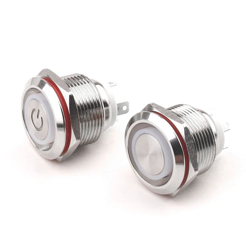 WDELE 19mm latching metal push button switch 10A high current short stroke small switch 1NO LED