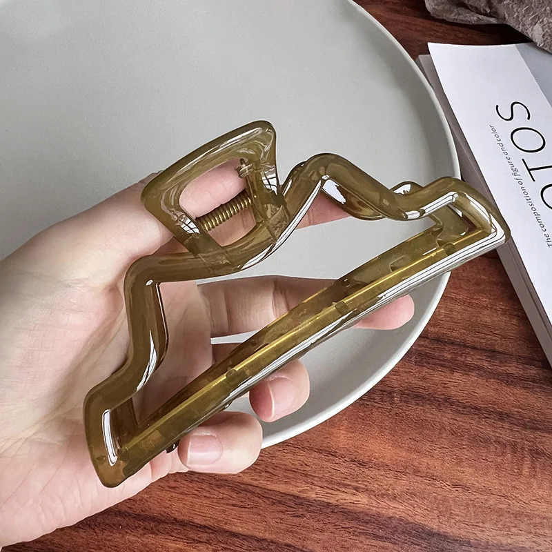 Custom Logo Olive Green Plastic Resin Large Hair Claw Clip Women Hair Accessories 12.8cm Big Claw Clamp For Women Thick Hair