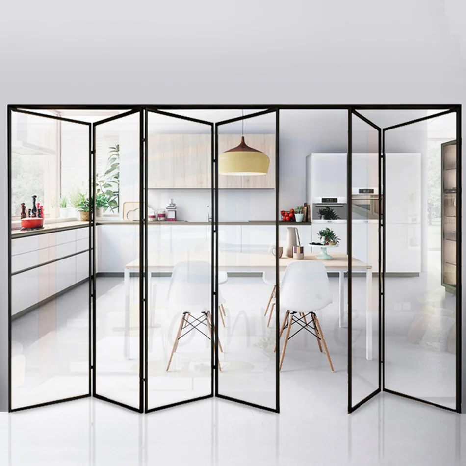 Narrow Edge Glass Folding Door Hanging Rail Sliding Door Aluminum Alloy Bi-fold Doors
