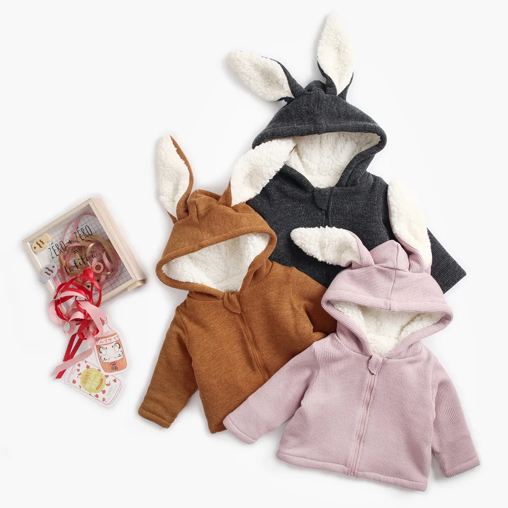 New born baby bunny long sleeve casual clothes kids girls boys unisex hoodie thicken zipper coat  funny baby clothes