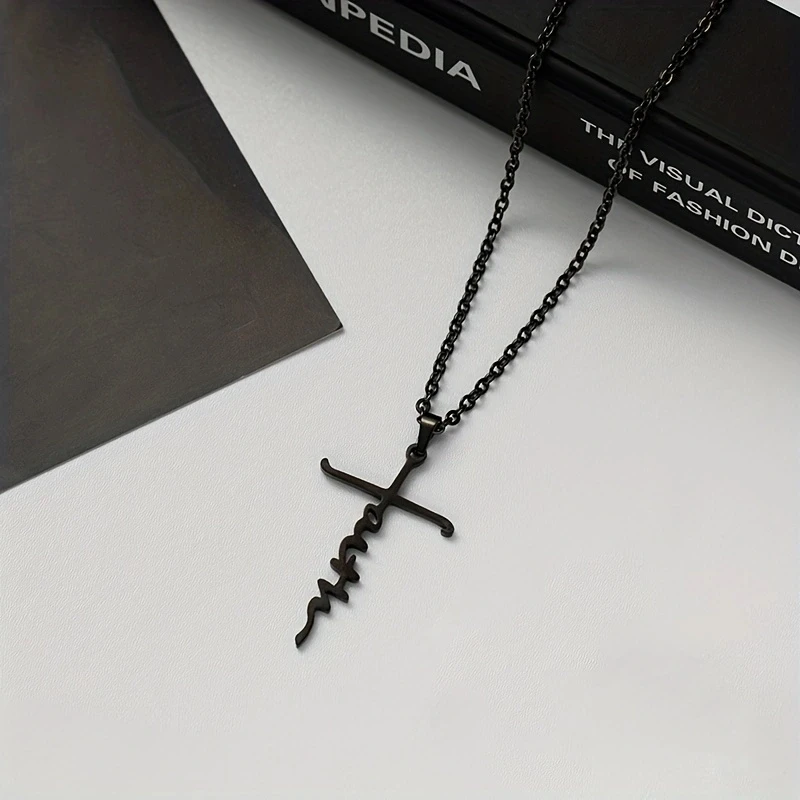 Best Seller Fashion Collar Women Black Silver Golden Stainless Steel  Hope Love Faith Letter Pendant Cross Necklace