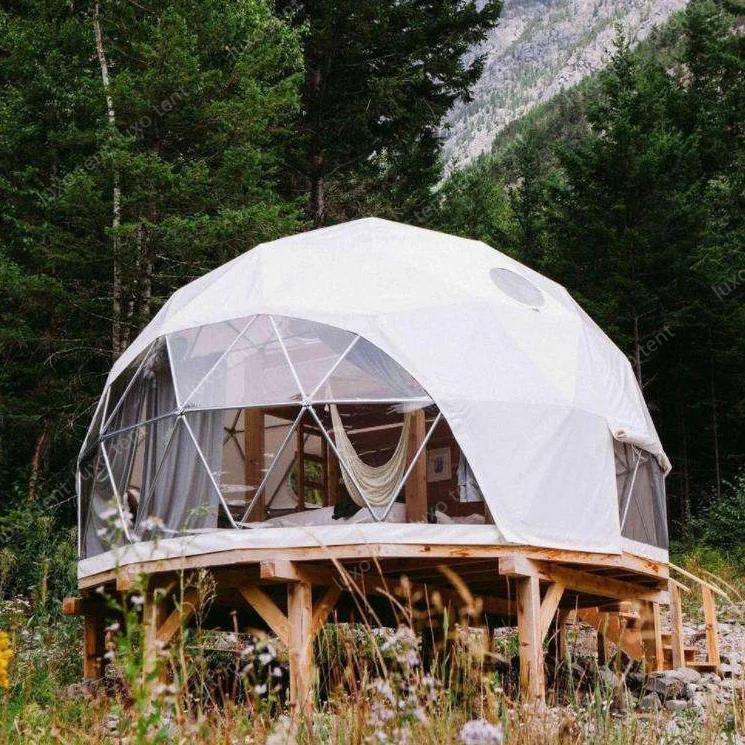 Glamping waterproof fireproof PVC covering geodesic dome tent