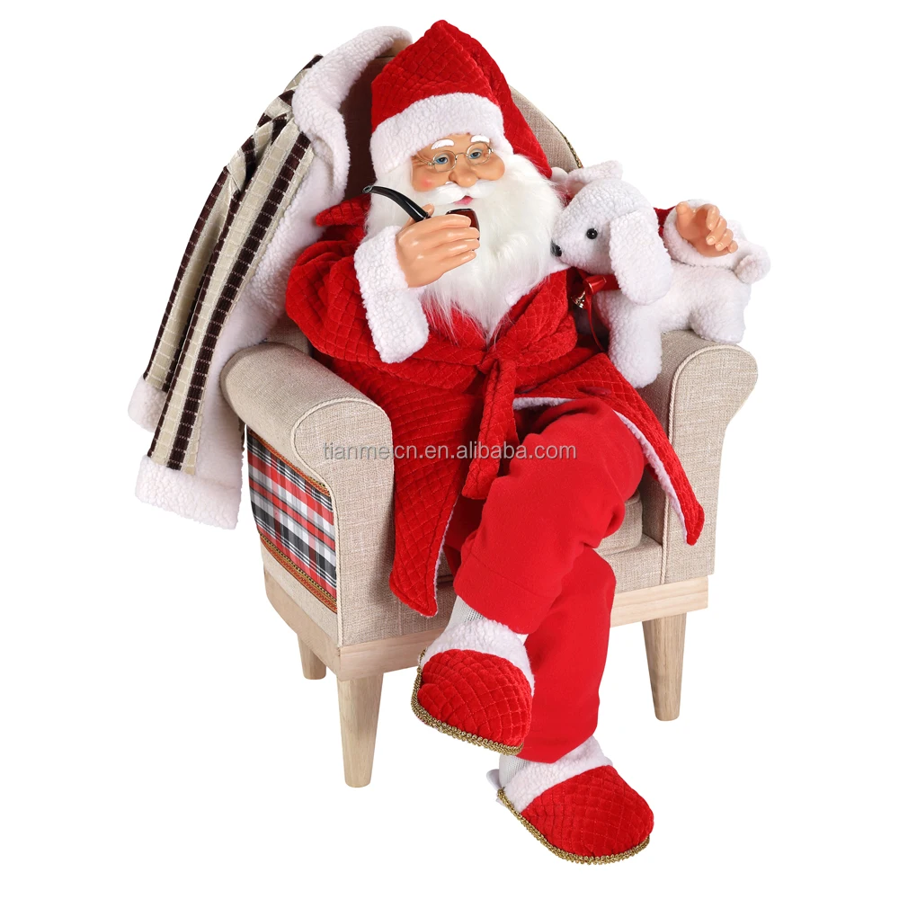 80cm Christmas Animated Sofa Santa Claus with Lighting Musical Ornament Decoration Traditional Holiday Figurine Collection home