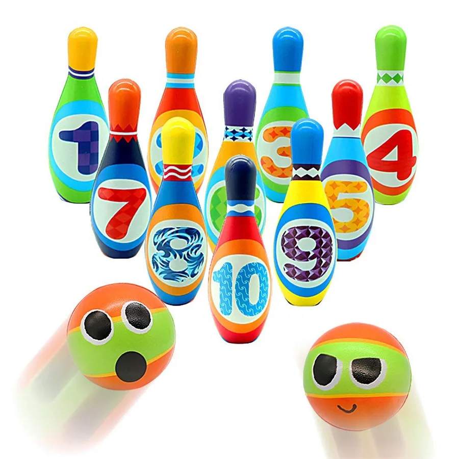 12pcs/set Cute Cartoon Shape Soft PU Sports Toys Bowling Bottle Ball Game for Kids Education Birthday Gifts Toys for Children