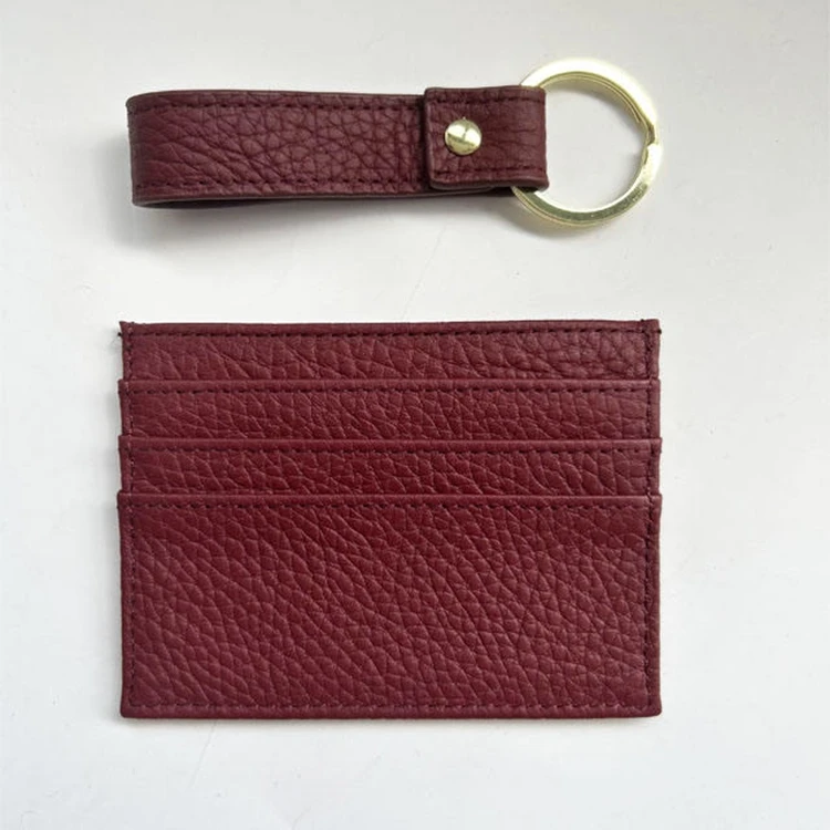 Travel Genuine Leather Identity Slim Business Wallet Purse Keychain Set Custom Luxury Men Women Id Credit Card Holders