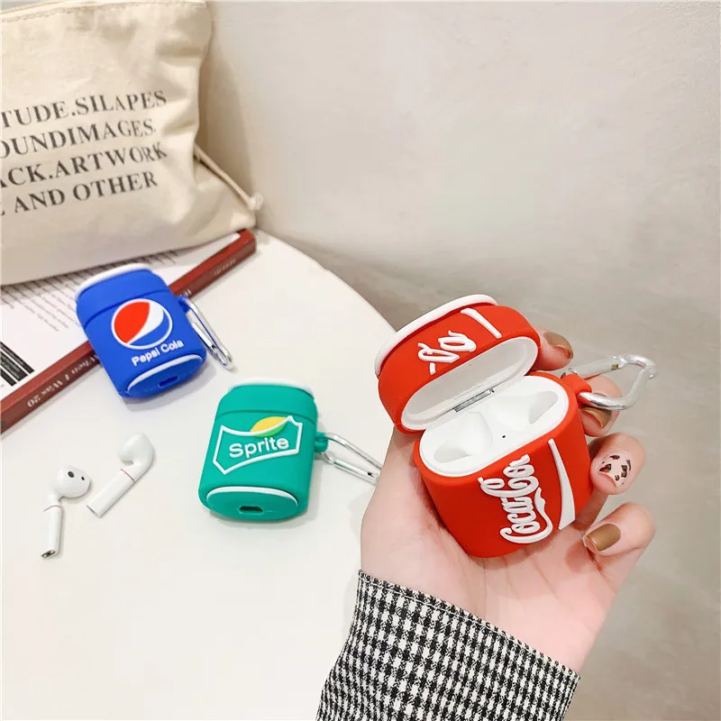 Hot Sale 3D Cola Sprite Bottle Design Earphone Case with Clip for Airpods Pro Cartoon Soft Drinks Style Cover for Airpods 1/2