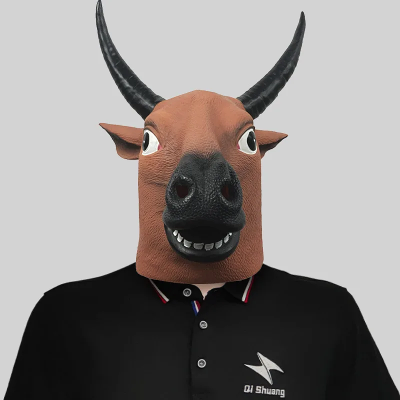 Cute Animal Cow Hull Mask Masquerade Ball Funny Latex Headwear Halloween Party Kun Show Props