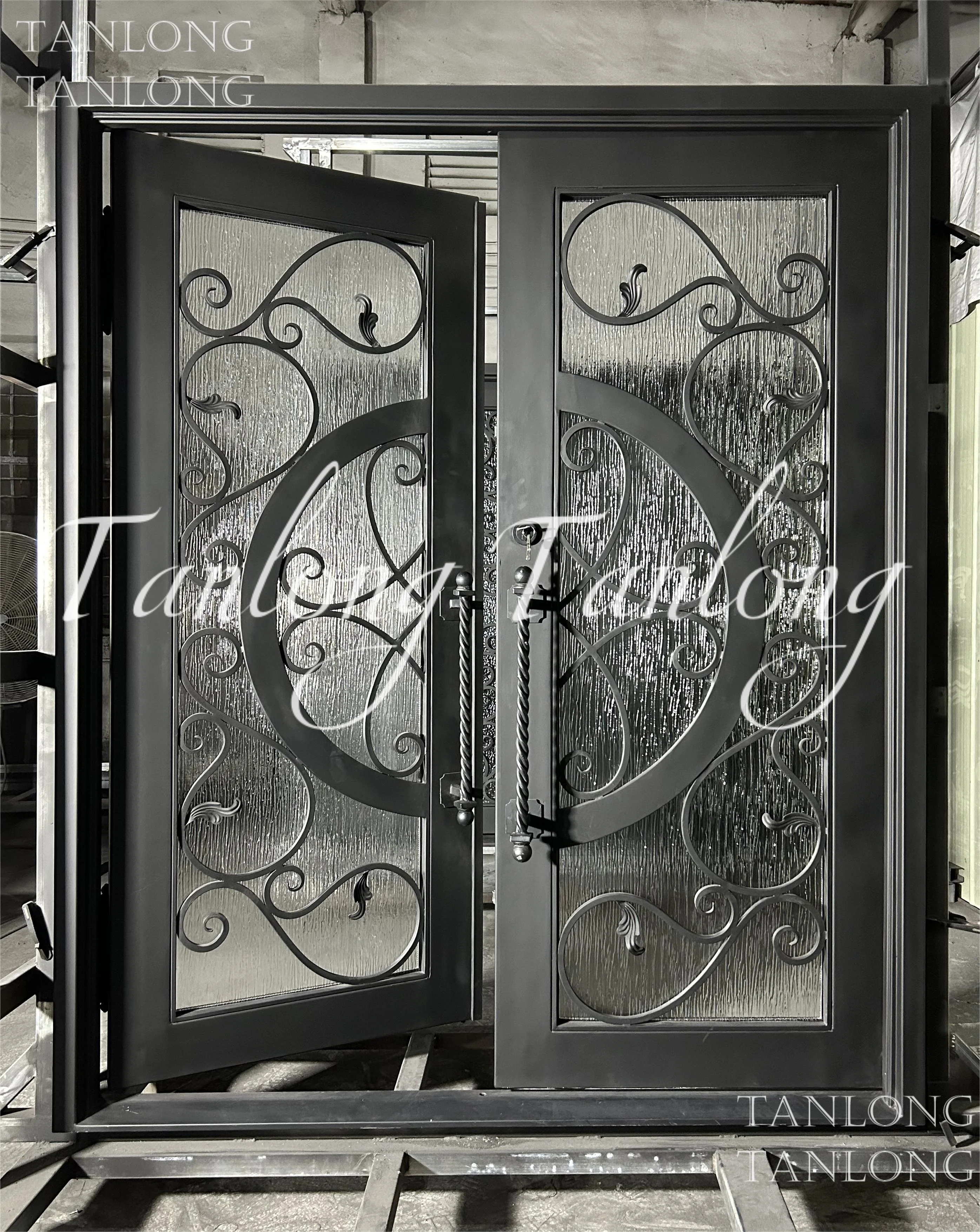 Tanlong Wrought iron French Double Exterior Door Entry With Glass Doors Security Door Houses