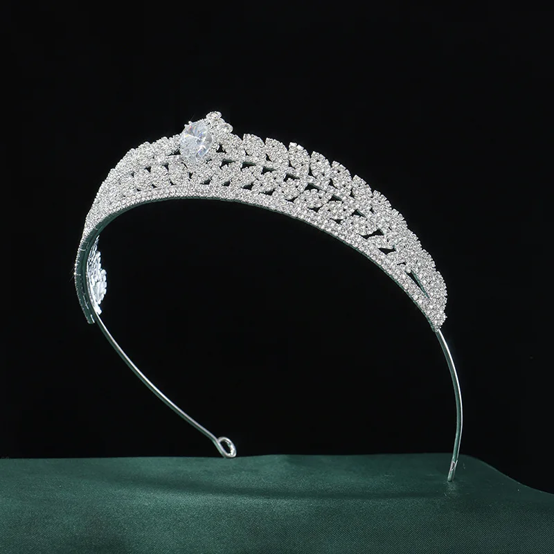 Free customized silver diamond crystal full round pageant tiara queen winner crowns for party hair accessories