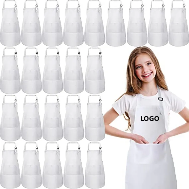 Custom Cooking Adjustable Activity Funny Plain Sublimation White Cotton Polyester Child Chef Craft Kids Aprons