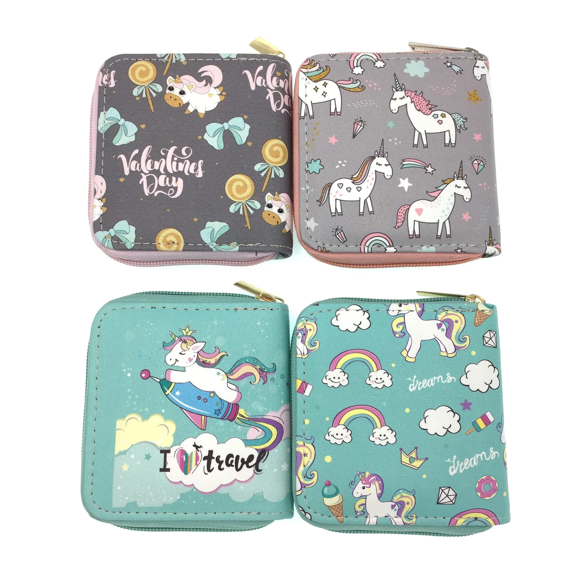 Cartoon Animal Printing Little Girl Wallet PU Leather Short Unicorn Coin Purse Wallet