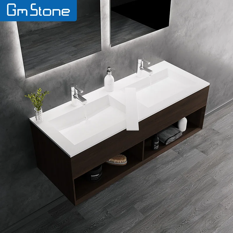 GM Mold-Made Solid Surface Basin Sink Artificial Stone Wall-Hang for Bathroom Hand Wash Counter-top Hotel Application