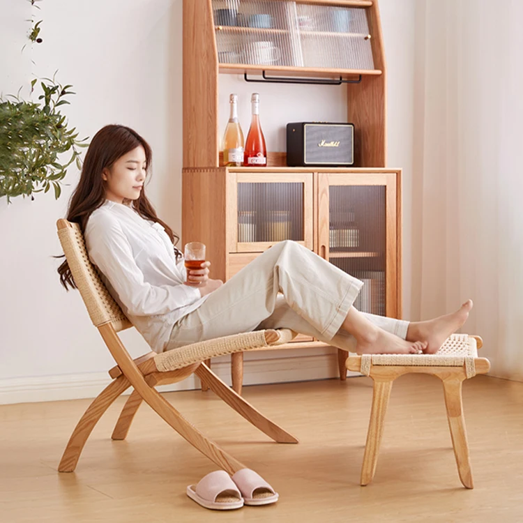 Factory Outlet High Quality Solid Ash Wood Lounge Sofa Chair For Living Room Coffee Shop Rattan Armchair With Paper Rope Woven