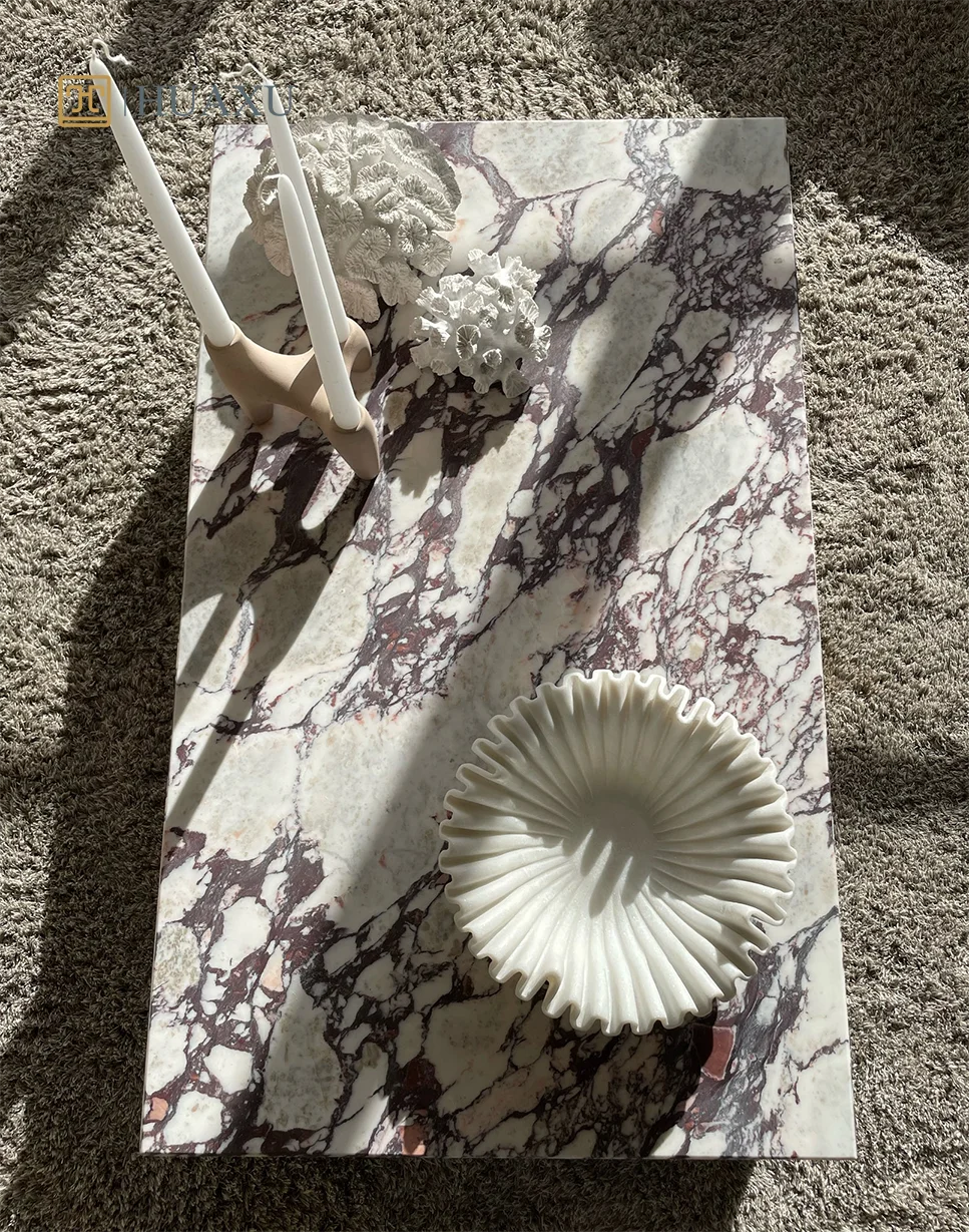Huaxu Luxury Carrara Marble Italy Natural Calacatta Viola Marble Plinth Block Center Coffee Table