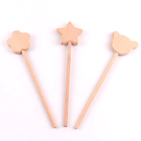 Party Supply boy and girls Princess Wand Magic Fairy Wand Stick Unfinished Wooden DIY Crafts Moon Star Heart bear Magical Wand