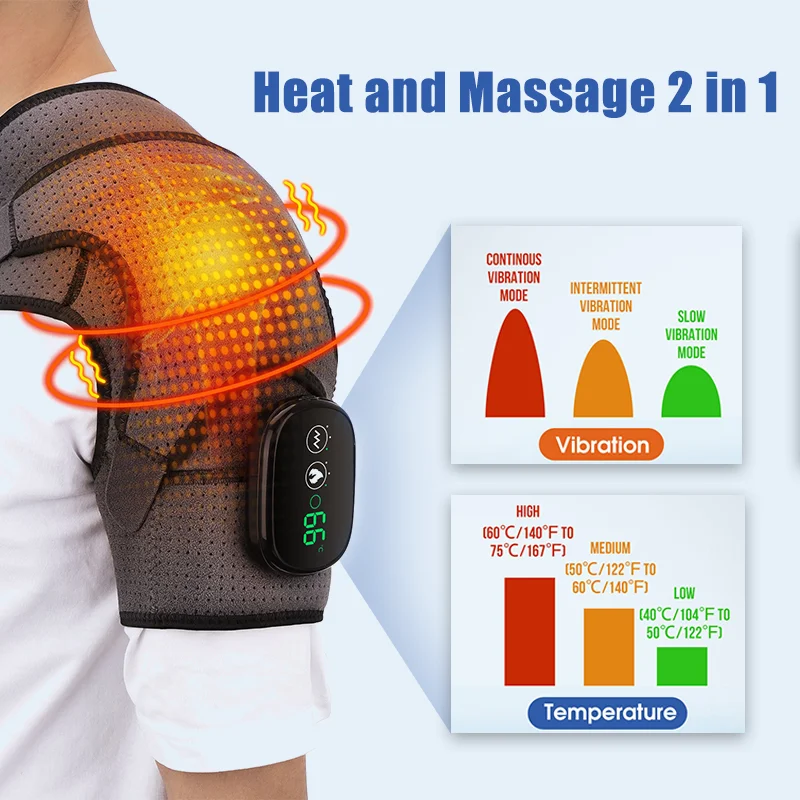 Women Men Health Care Portable Vibration Brace Support Wrap Heated Shoulder Pad Massage Belt and Shoulder Massager