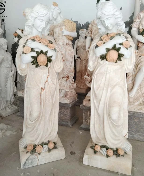 Мраморная статуя в натуральный камень, ручная Резная Мраморная женская статуя, скульптура