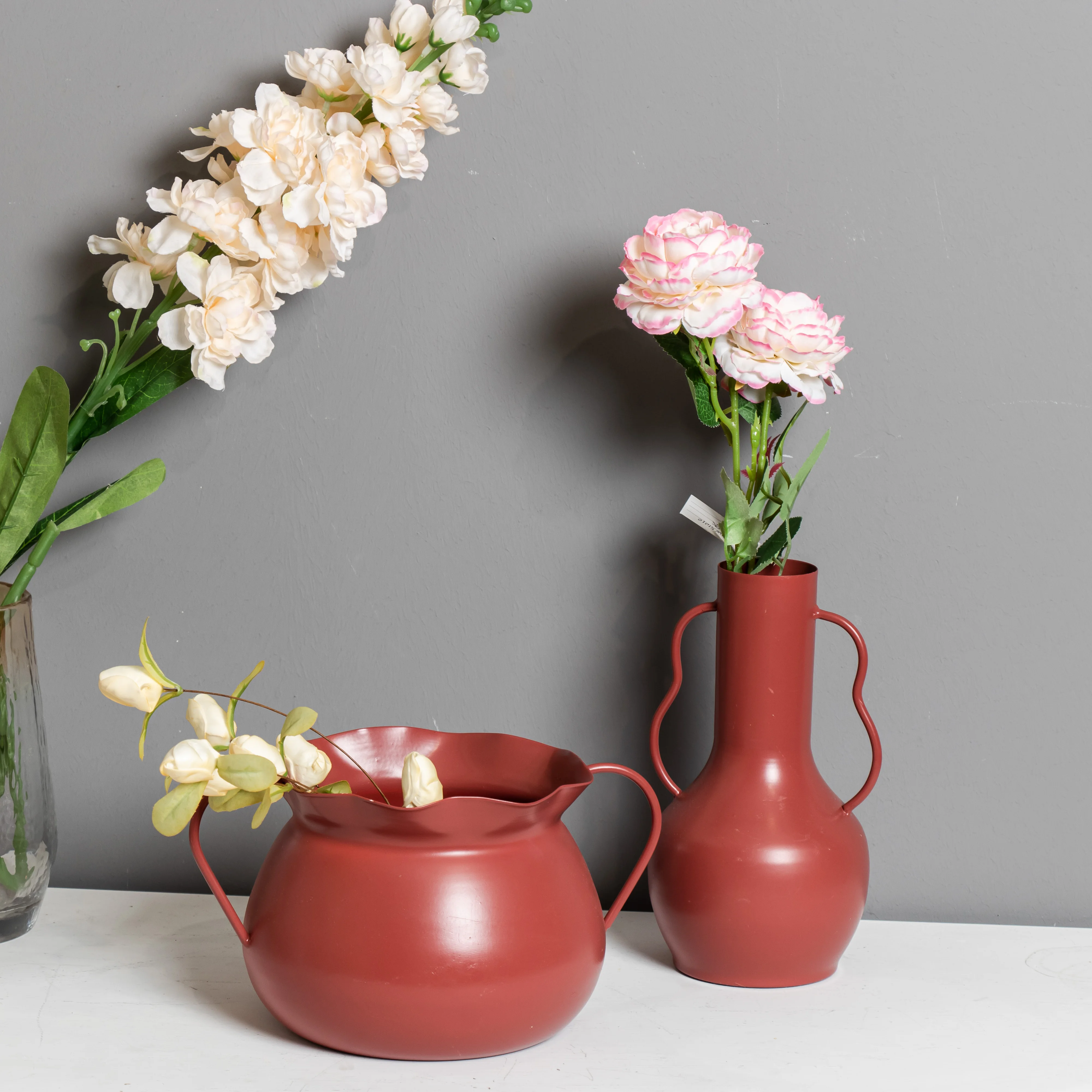 Iron Flower Vase Bowl White Metal White Modern Style Flower Vase