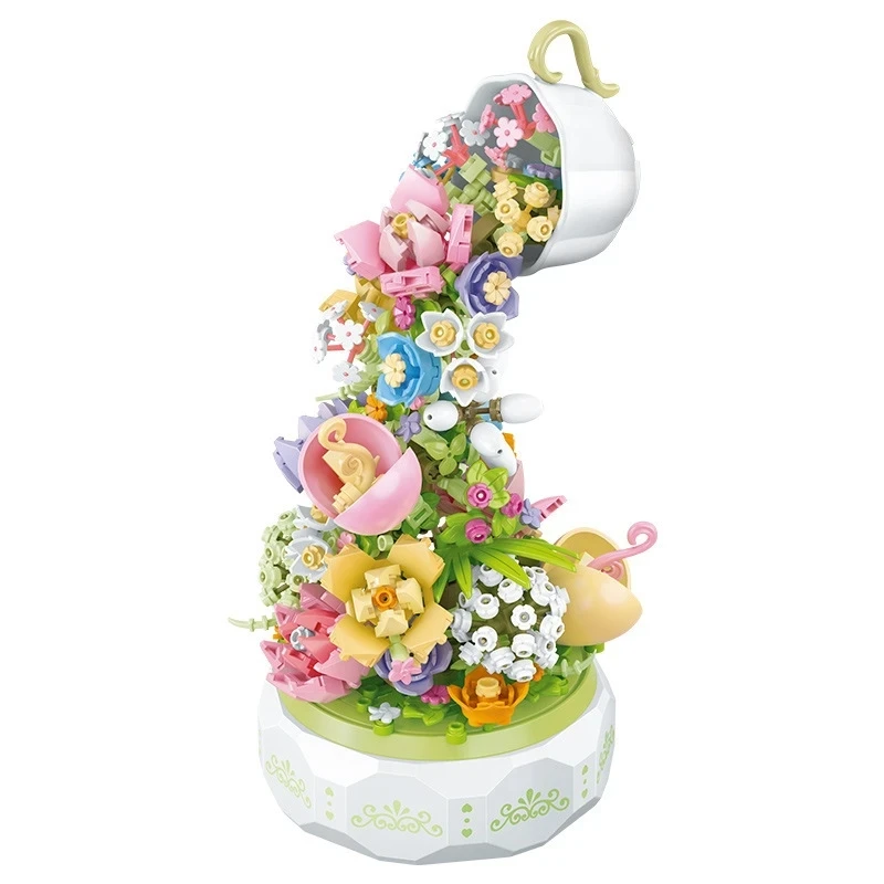 SEMBO BLOCK 575pcs Tea Pot Flower Music Box Building Block Home Decor Anime Creative Gift Toy For Child Adults