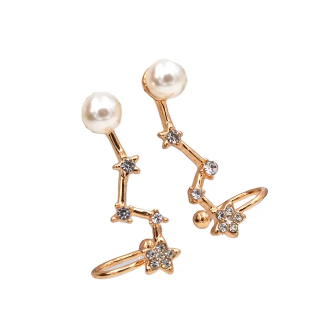 Stock lot Korean Fashion Big dipper rhinestones pearl earrings women long earclip promotional