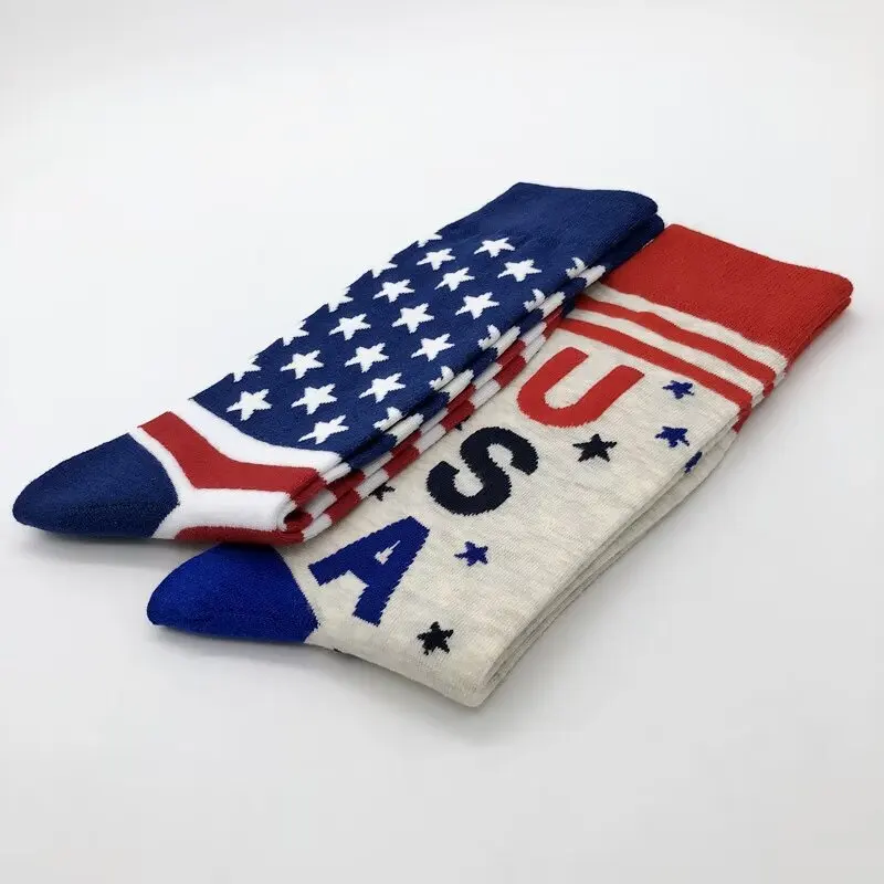Custom Made Your Own Logo Socks Breathable Cotton Letter Sock Custom Logo Sox Customized USA Flag Design Logo