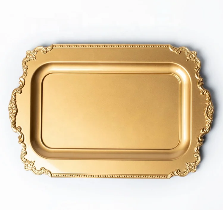 Hot Selling Wholesale Luxury Golden Rectangular Tray Silver Plastic Serving Tray Gold Decorative Serving Trays