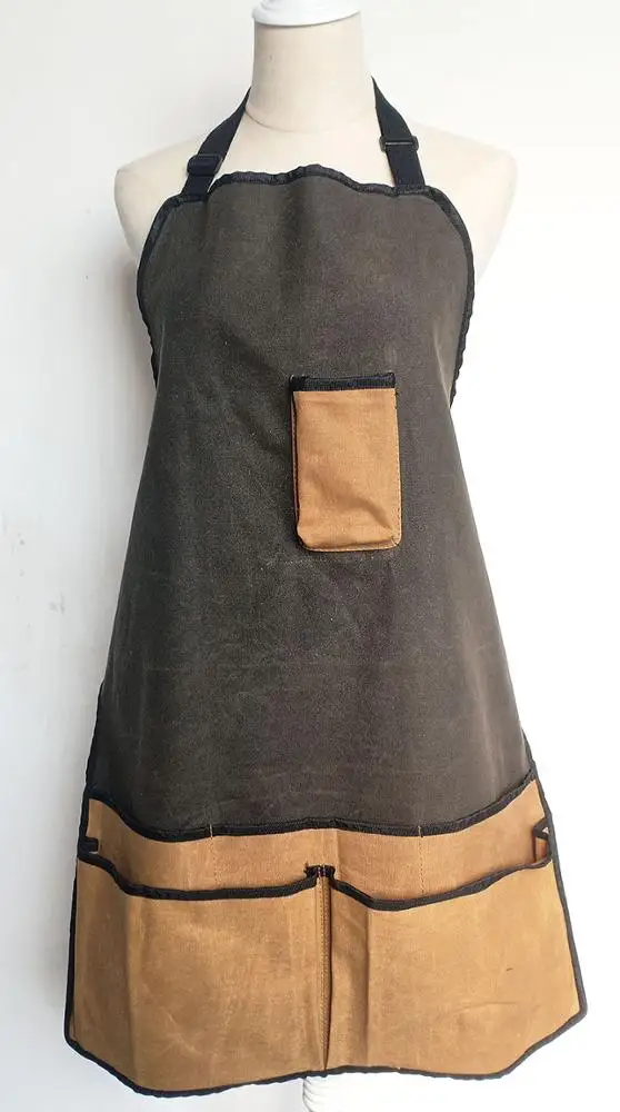 
newest custom waterproof waxed cotton canvas garden work tool apron with pocket 