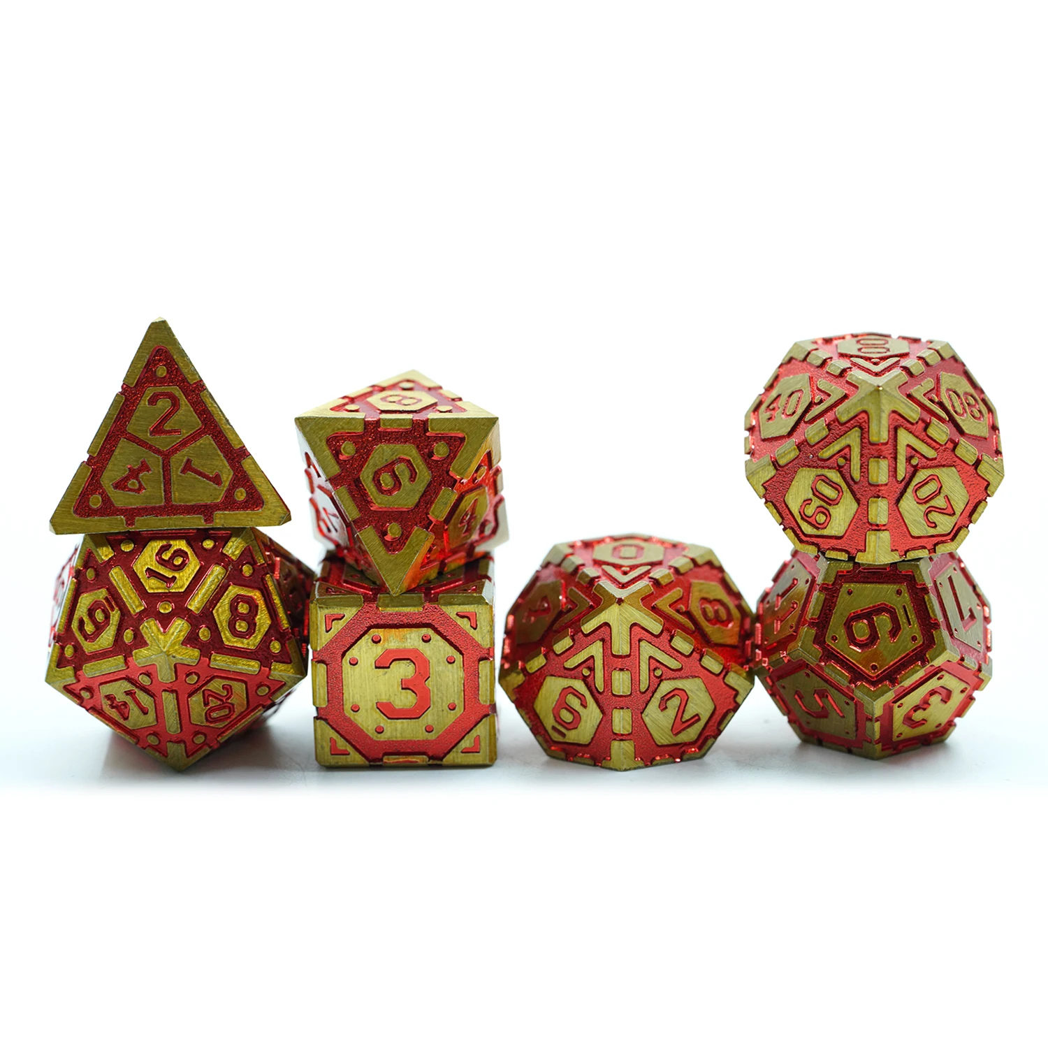 Custom Copper Polyhedral 7 Piece Dice Sets Standard Size Gold Dice Set for Role Playing Table Board Games With red Number