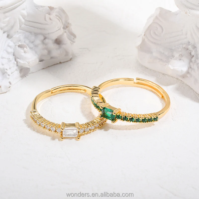 Vintage Style White Green CZ Iced Out Zircon Decor Ring Gold Women Cubic Zirconia Rings