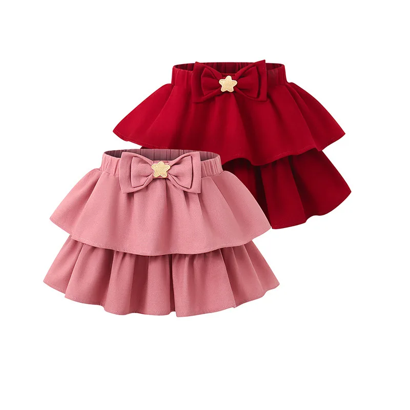 2024 Children Girl Ruffle Pink Red Layered Stars Skirt 4-9T