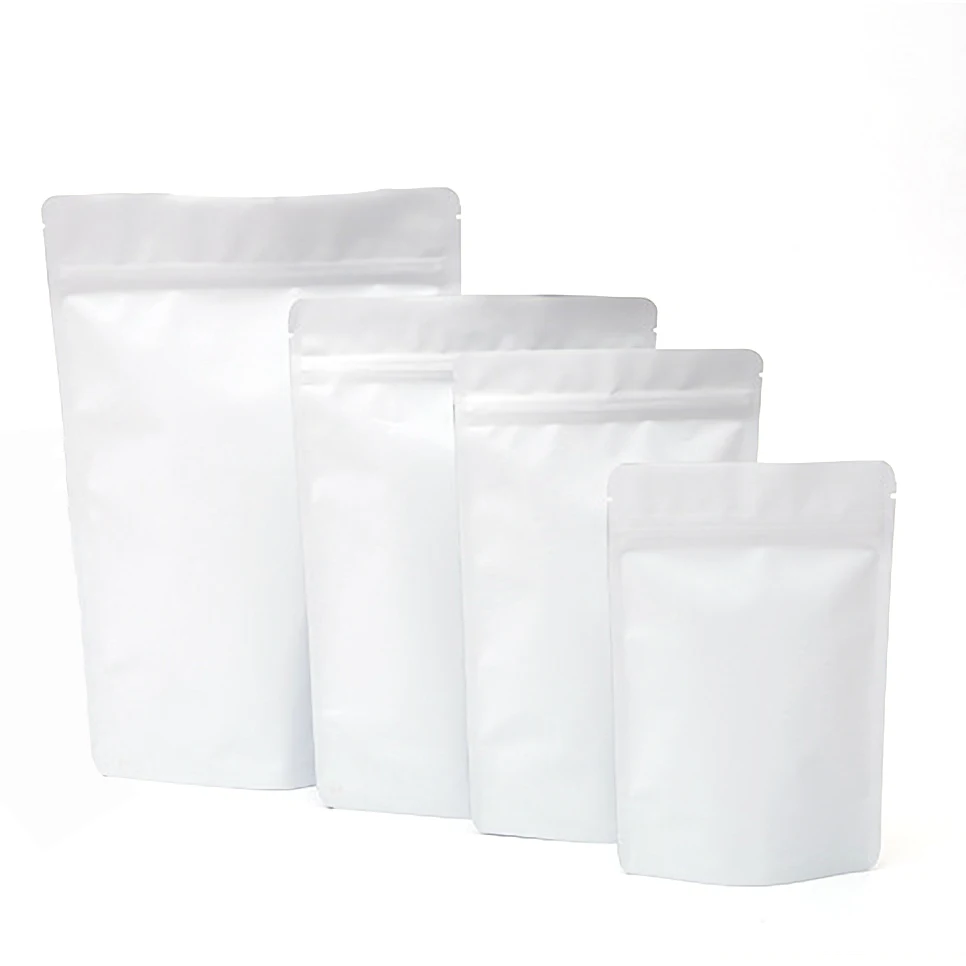 Plastic bags with zip-lock closure matte white tea and coffee bag in various sizes plastic bags