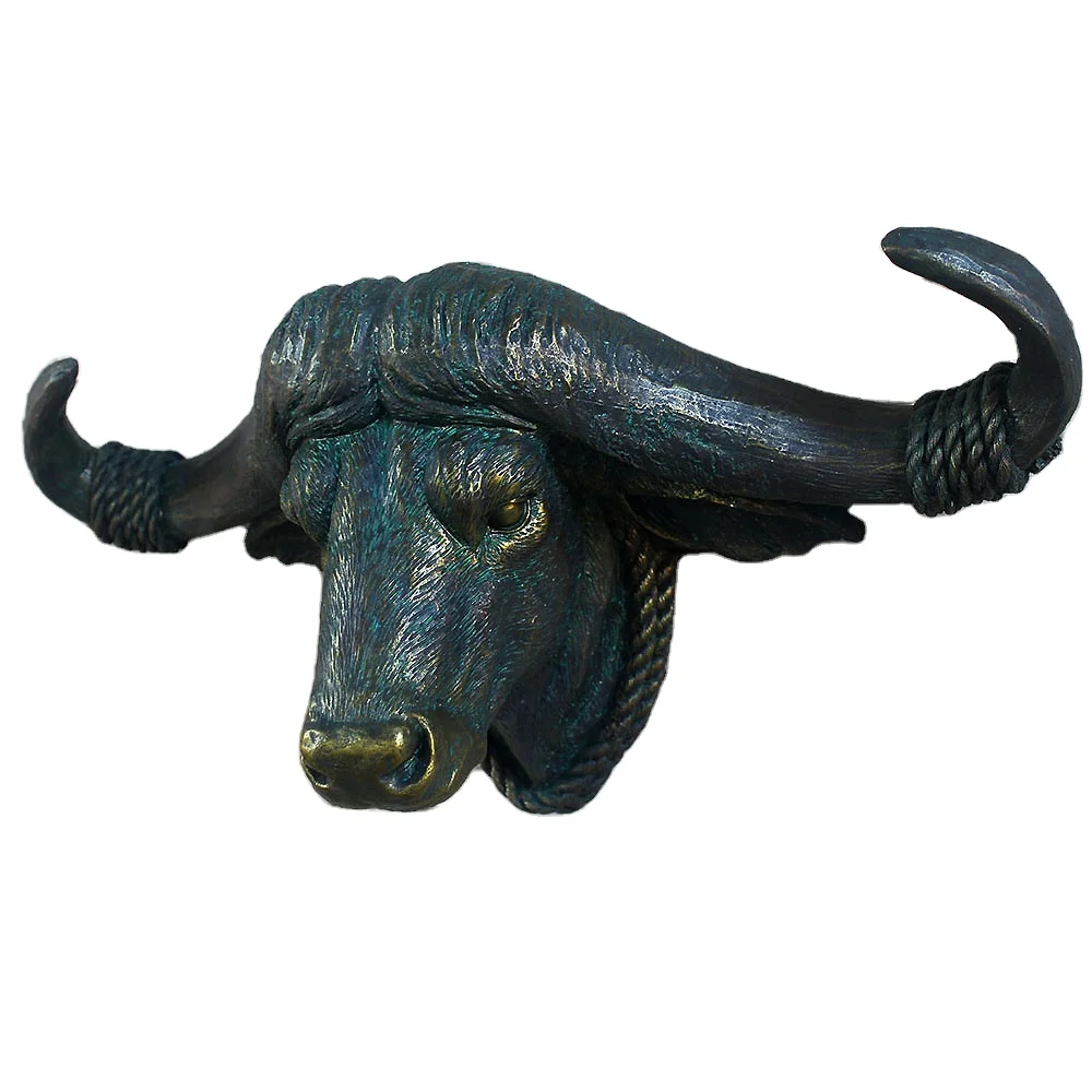Antique Bronze Resin Bull Head Sculpture for Wall Decor Handing
