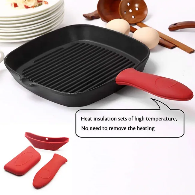 
3PCS Silicone Pot Handle Cover Set for Cast Iron Skillets Pans Frying Pans & Griddles Metal and Aluminum Cookware Handles 