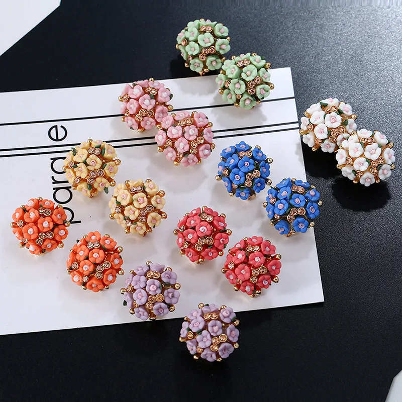 Manufacture Wholesale Jewelry Cute Ceramic Stud Earrings Korean Earrings Whole Ear Clips Ceramic Flower Earrings