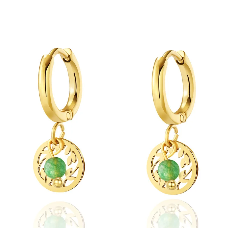 18k Gold Plated Stainless Steel Pendant Earrings Natural Stone Eight Point Star Hoop Huggie Earrings