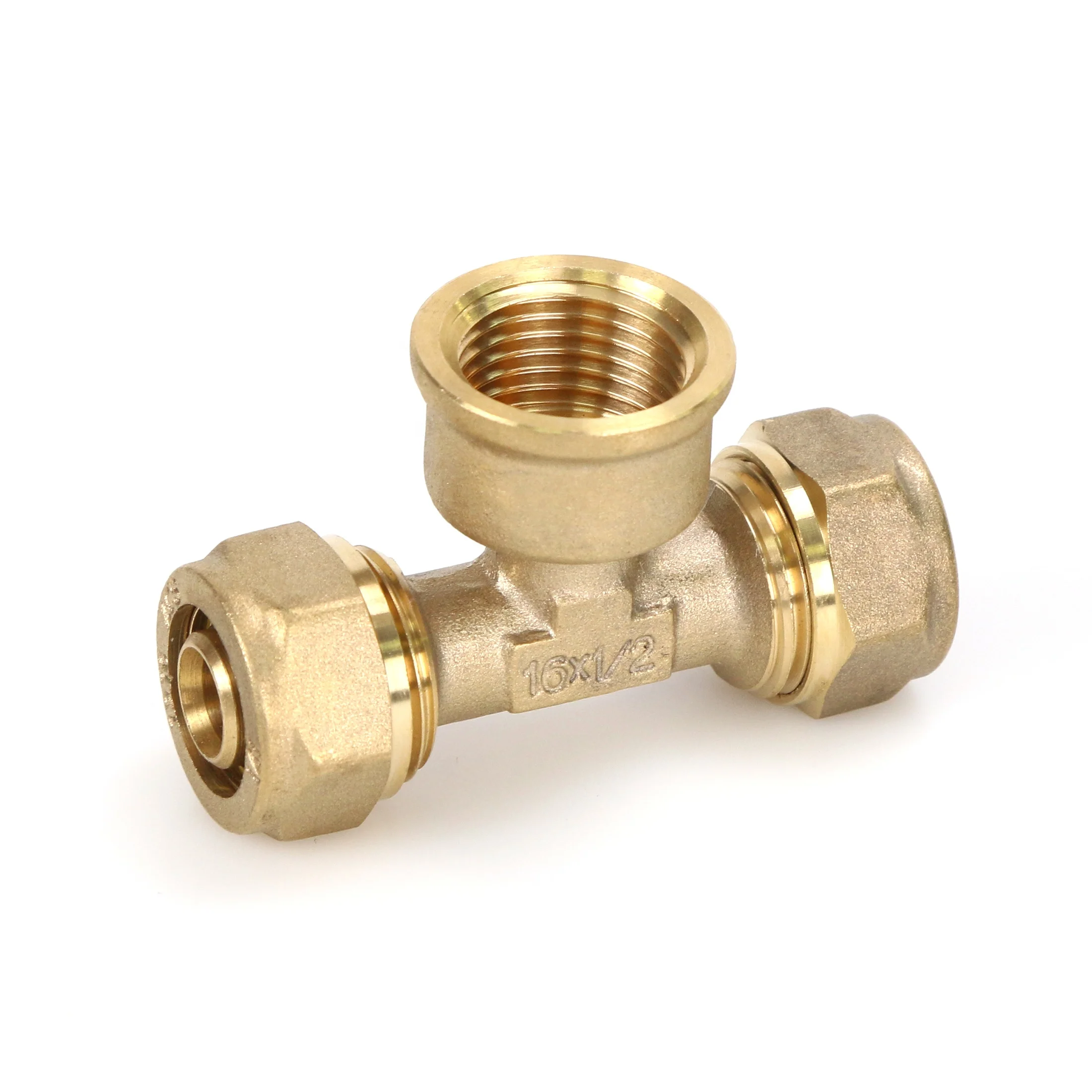 AENOR SKZ Water Mark ACS WRAS Natural color compression fitting brass compression tee  female tee