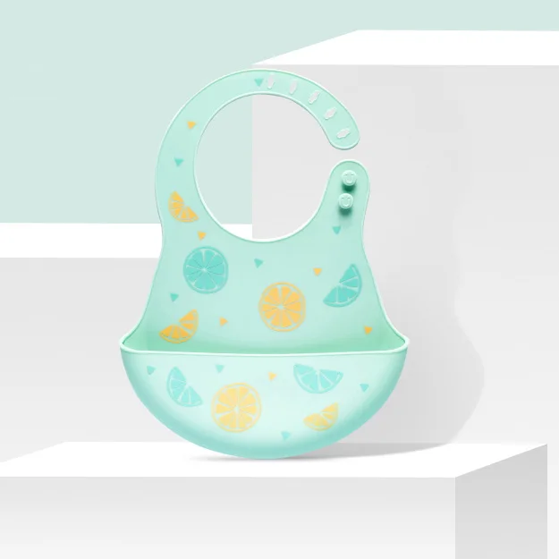 KUB wholesale cute cartoon infant bib with food-catcher soft waterproof food grade silicone baby bibs