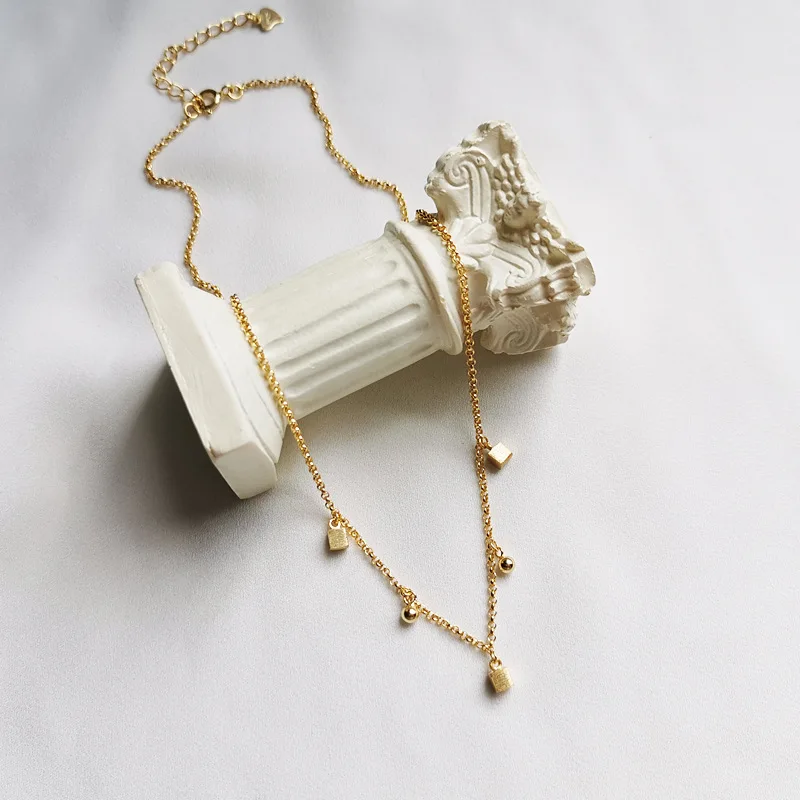 Vershal S070 French Design 18k Gold Plated Sterling Silver Necklace Lock Beads Charm Necklace