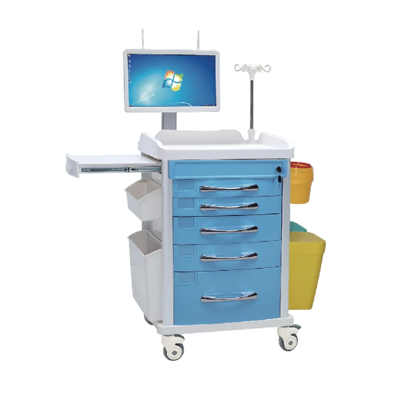 ABS Plastic Mobile Computer Trolley Hospital Medical Wireless Mobile Nursing Cart