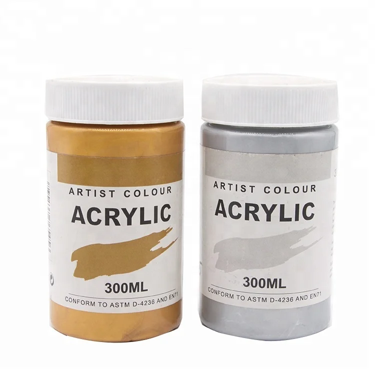 Cheap bulk gold silver artist art 300ml acrylic colour paint set for kids