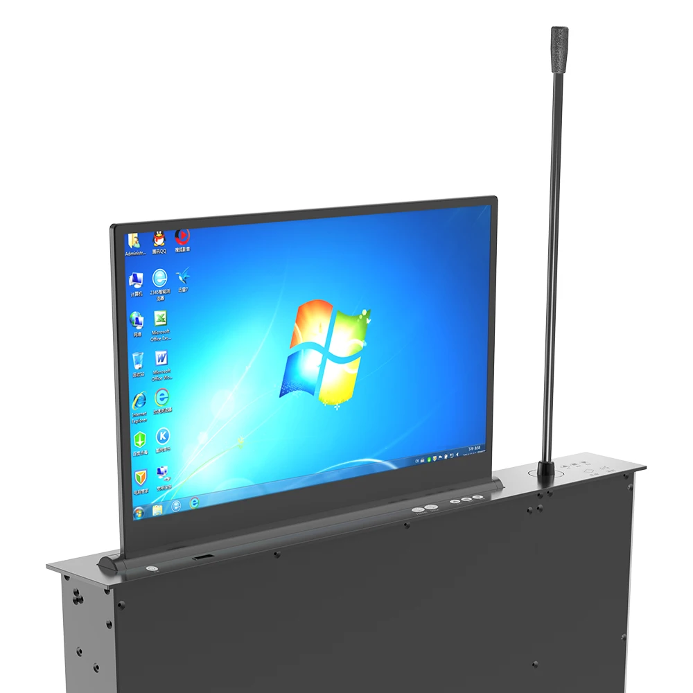 15.6 inch Conference System LED Monitor Lift Table Dual Screen with Electronic Signage Microphone Audio System Monitor Lifter