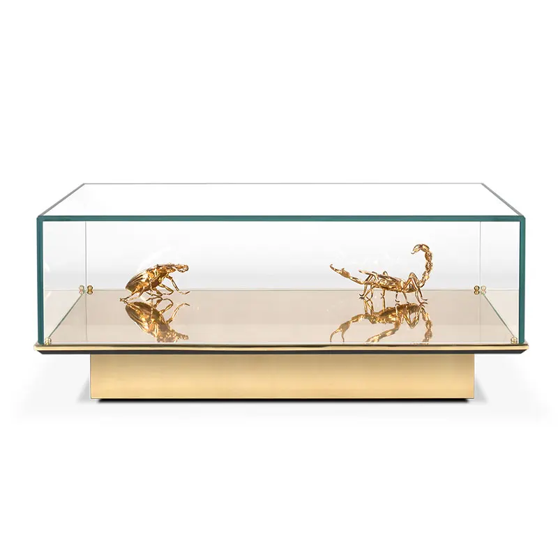 Modern Luxury Modular Coffee Table Set Unique Mirror Glass Box with Noble Marble Metal Center Table