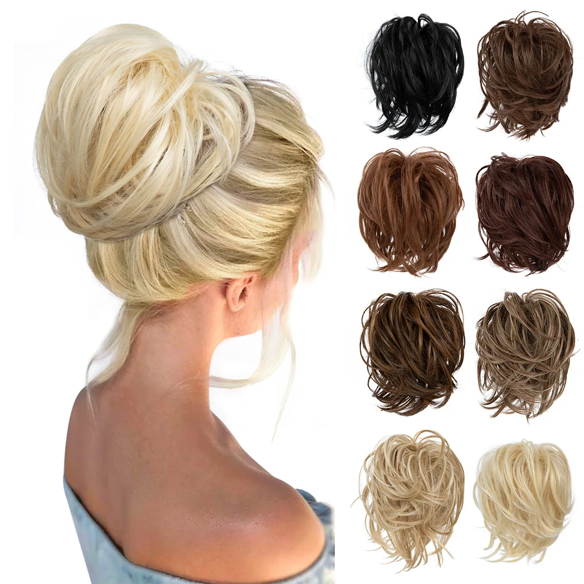 Wholesale Curly Wavy Elastic Band Women Synthetic Hair Chignon Instant Updo Hair Piece Messy Buns Ribbon Ponytail Rope for women