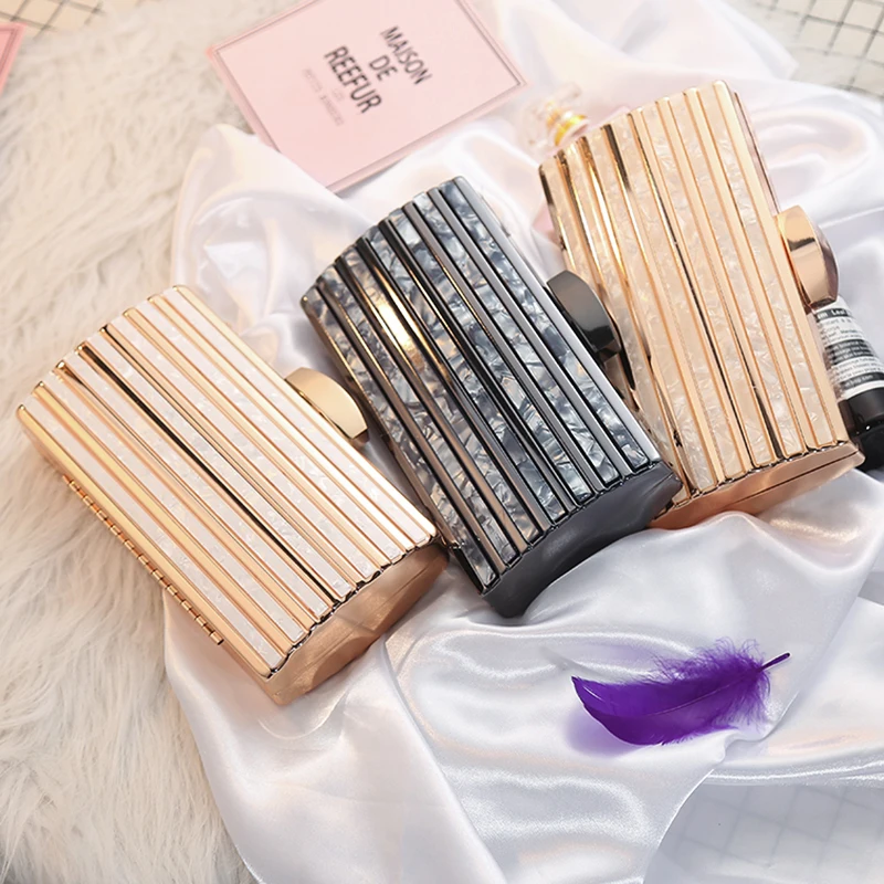 Акриловые вечерние сумки в стиле ретро с металлическими полосками женский свадебный мессенджер клатч роскошный вечерний кошелек