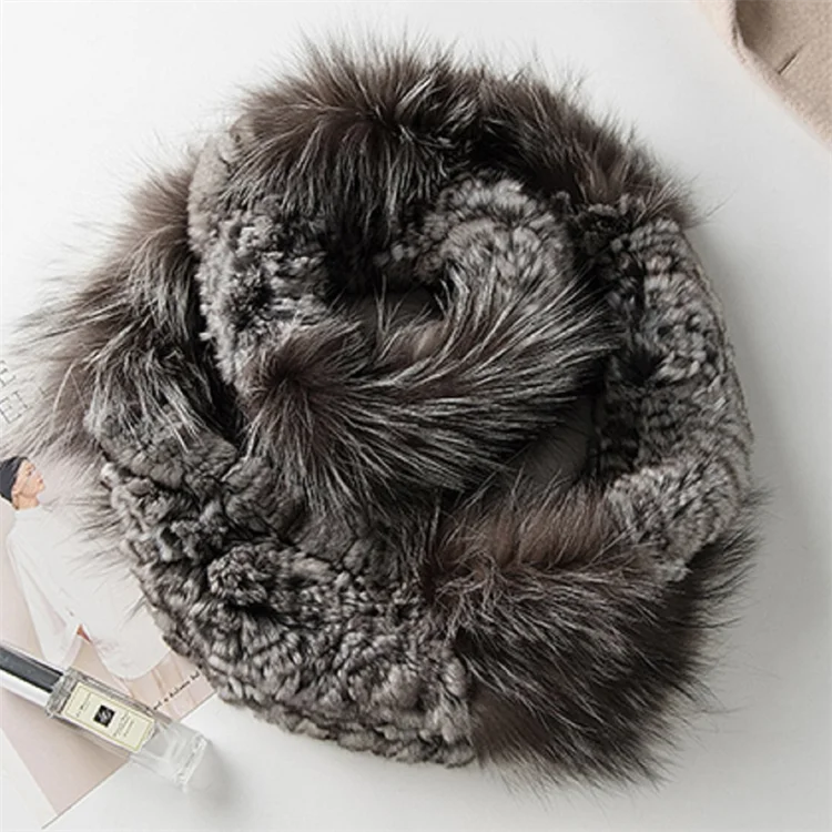 Fashion Women 100% Real Chinchilla And Fox Infinity Knitted chinchilla fur Scarf Fashion Winter Wraps Neck Warmer