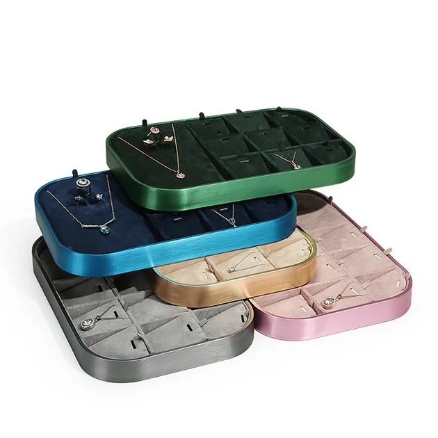 high end luxury blue velvet divider jewelry display dish tray metal jewellery display ring necklace trays trinket
